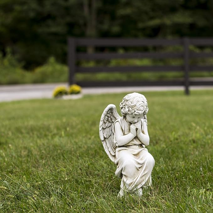 Joseph's Studio by Roman Inc., Seated Angel ON Pedestal, Garden Collection, Religious Statue, Holy Family, Memorial, Angel, Patron Saint, Garden Décor (7x9x17)