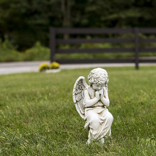 Joseph's Studio by Roman Inc., Seated Angel ON Pedestal, Garden Collection, Religious Statue, Holy Family, Memorial, Angel, Patron Saint, Garden Décor (7x9x17)