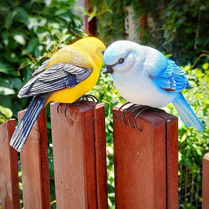 Resin Bird Statue for Garden Decorations, 6.7inch Mini Bird Figurine Plant Pot Decorations for Outdoor Indoor Decoration at Lawn and Yard (Blue)