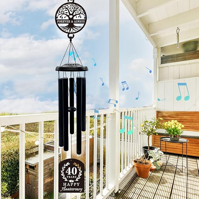37'' 40th Anniversary Wind Chime Gifts, Golden Anniversary Keepsake Gifts Ideas, Happy 40th Decorations for Parents, Couples, Husband, Wife, Friends