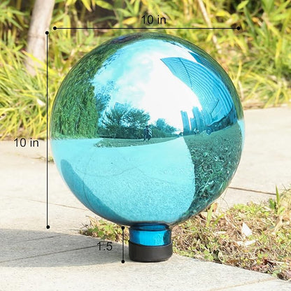 VCUTEKA Gazing Ball, Glass Mirror Polished Hollow Ball Reflective Garden Sphere, Gazing Globe for Home Garden Lawn Outdoor Ornament Yard Decorative 10-Inch, Blue