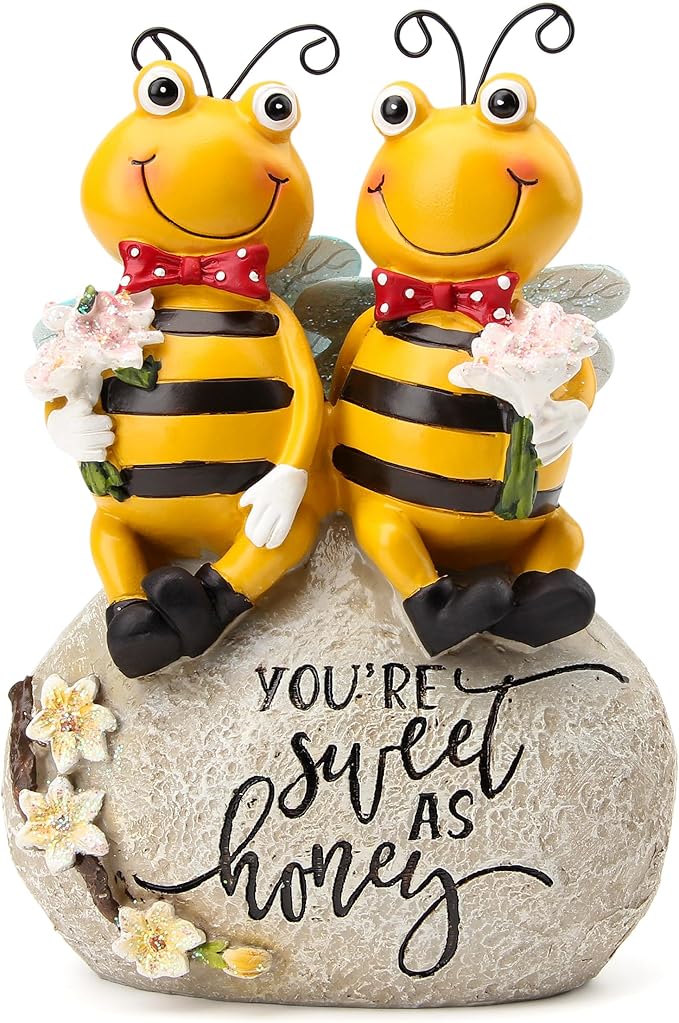 Smadeer Bee Statue for Garden Decorations Honey Bee Figurine for Outdoor Patio Lawn Porch Yard Backyard Outside Indoor Shelf Table Home Decor Garden Sculptures & Statues Holiday Spring Summer Bee Gift