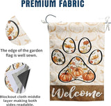 Welcome Fall Pumpkin Garden Flag Paw Print of Dog Autumn Wild Flower Yard Banner Outside Halloween Thanksgiving Outdoor Decor 12x18 Double Sided Small