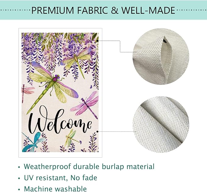 Baccessor Spring Summer Flower Garden Flag Wisteria Dragonfly Floral Welcome Small Yard Flag Burlap Double Sided Vertical Seasonal Farmhouse Wedding Outside Outdoor Decoration 12.5x18 Inch