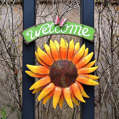 Outdoor Statue Garden Sculpture Garden Statue Outdoor Metal Sunflower Sunflower Welcome Sign Garden Decoration for Outdoor Patio