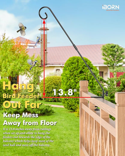 iBorn Deck Hook for Bird Feeder, Hummingbird Feeder Hanger for Deck Railing, Heavy Duty Deck Hanger for Outdoors Hanging, 360° Rotatable Arm, Solid Wire, 28 Inch, Pack of 1