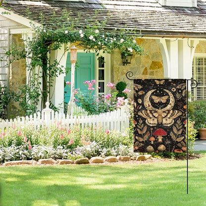 AVOIN colorlife Forest Garden Flag 12x18 Inch Double Sided Outside, Mushroom Moon and Moth Yard Outdoor Flag R034