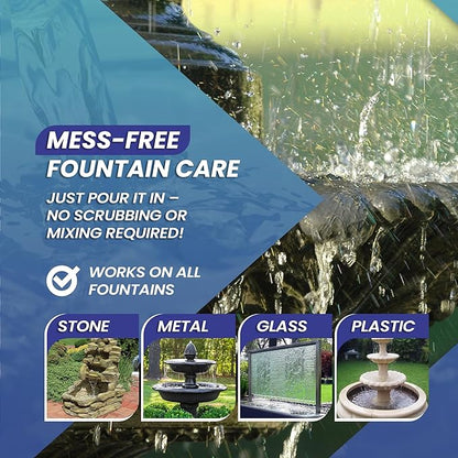 32oz Water Fountain Cleaner - Cleans 80 Gallons of Water, Bird Bath Cleaner Safe for Birds and Wildlife, Ideal for Indoor & Outdoor Use - Prevents Dirt Build-Up and Clog, Safe for Stone, Metal & More