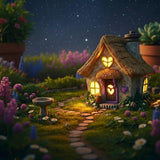 PRETMANNS Fairy House for Outside with Solar Powered LED Lights for Garden - Fairy Garden Houses for Outdoor - Miniature Accessories for Cottage Decor for Village - 7.56” High, Lavender