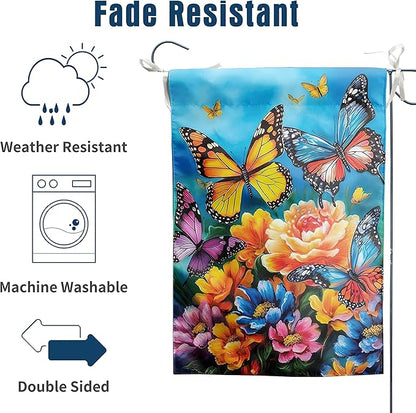 Summer Garden Flags 12x18 Double Sided Spring Butterfly Garden Flag Flower Welcome Flags for Outside Floral Yard Flags Outdoor Front Porch Decor