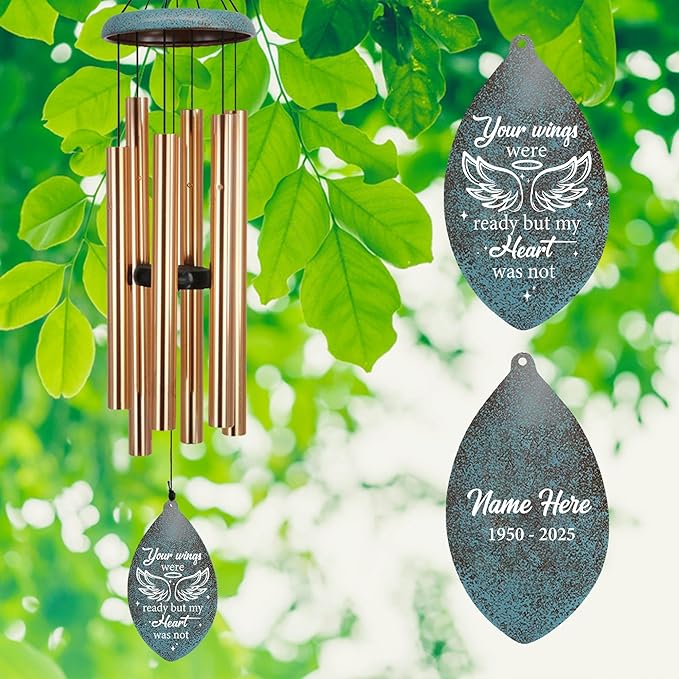 ASTARIN Personalized Memorial Wind Chimes, Angel Wings Sympathy Gifts Wind Chime for Loss of Loved Mom/Dad, Commemorative Windchime for Condolences/Funeral, Produced in USA