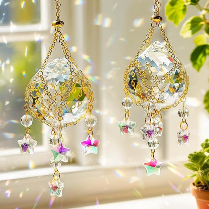 H&D HYALINE & DORA 2 Pack Hanging Crystal Ball Suncatchers 40mm with Crystals Star Charm Rainbow Maker for Indoor Window Home Garden Wedding Christmas Decor
