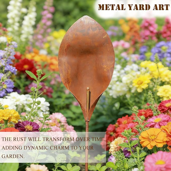 48" H Rusty Metal Garden Stake, Naturally Rusting Metal Plant Garden Art, Outdoor Yard Decor for Gardens, Lawn, Backyards