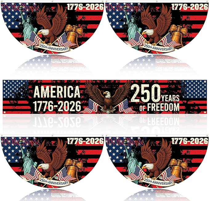 Chumia 5 Pcs 250th Anniversary Decorations Include 1776-2026 Patriotic Outdoor Hanging Bunting Fan Banners American Flag Fence Banner Fourth of July Independence Day Porch Yard Garden Decor