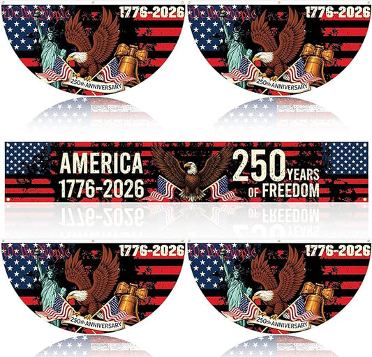 Chumia 5 Pcs 250th Anniversary Decorations Include 1776-2026 Patriotic Outdoor Hanging Bunting Fan Banners American Flag Fence Banner Fourth of July Independence Day Porch Yard Garden Decor