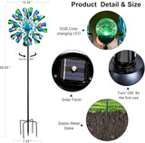 60'' Wind Spinner with Color Glass Ball Solar Lights, Green Peacock Feathers Metal Garden Outdoor Decor Yard Lawn Art Decor for Patio Kinetic Windmills Unique Gifts for Friends and Family