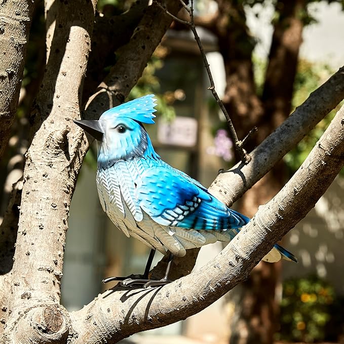 GUTE Blue Jay Metal Bird, Garden Yard Sculpture Art - Large Realistic Standing Blue Bird - Outdoor Fall, Winter, Spring, Summer Decoration - Handmade Bluejay Decor - Perfect and Sympathy Gifts