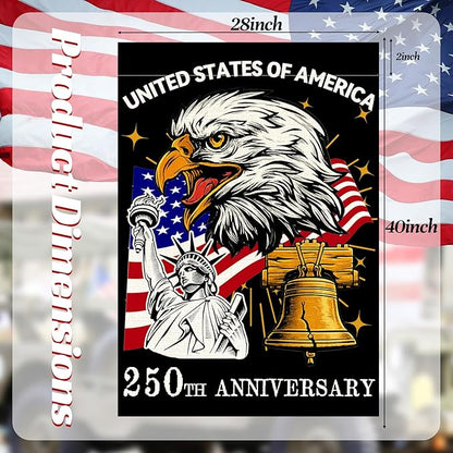 250 Anniversary America Garden Flag, 250th Anniversary USA Patriotic Double-Sided Banner, Double-Sided Burlap, 1776-2026 Semiquincentennial Commemorative, Suitable for Outdoor Lawn Decor (A3-L-28x40 Inch)