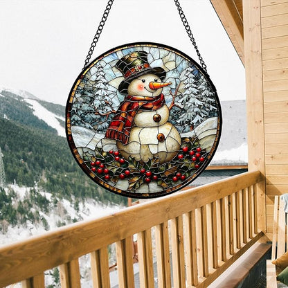 Stained Glass Window Hanging - Abstract Lake Landscape Suncatcher for Door Terrace Garden Home Decor Mountains Forests Sun Catcher Birthday Gifts for Lovers Women Men Dad Mom Nana 15 in
