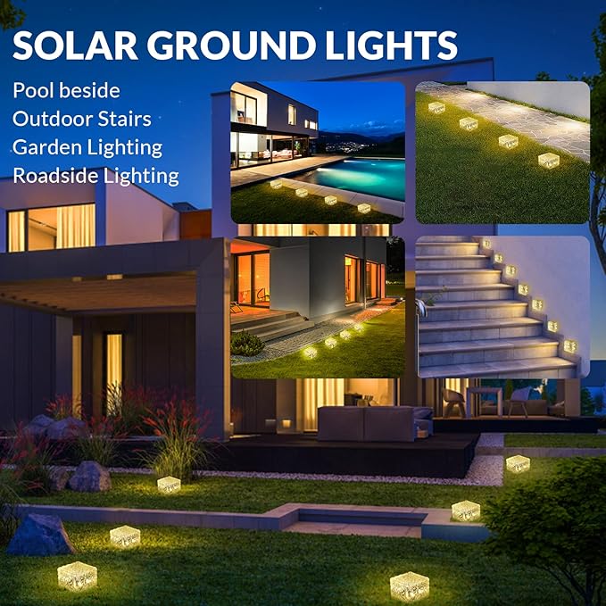 HOFLYW 6 Pack Solar Brick Lights Landscape Path Light Garden Decoration Yard Paver Road Lighting Recessed Paver for Garden, Pathway, Patio, Walkway Decor