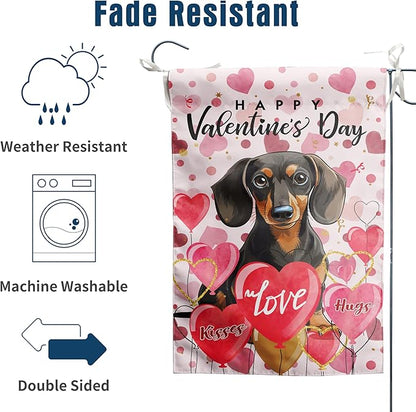 Dachshund Valentine Garden Flag Valentines Day Flags for Outside 12x18 Double Sided Small Yard Flags Dog Valentine's Day Decor Outdoor Lawn Valentines Banners Front Porch