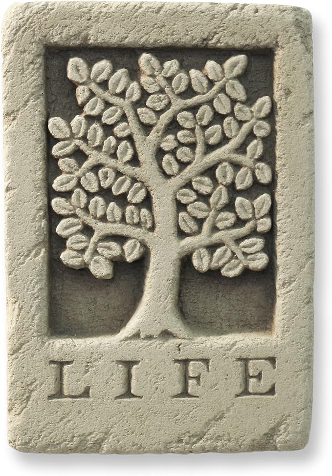 Carruth Studio, Tree of Life Wall Plaque Garden Statue Figurine, Original Sculpture Handcrafted in Stone, Artisan Made