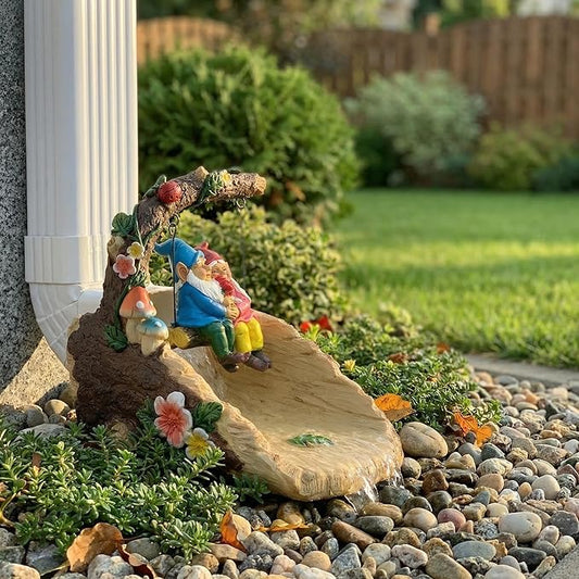Gnome On The Swing Gutter Downspout Extension Decoration,Rain Downspout Diverter Garden Statue,Decorative Gutter Extension,Downspout Splash Block,Animal Resin Statue Outdoor Décor