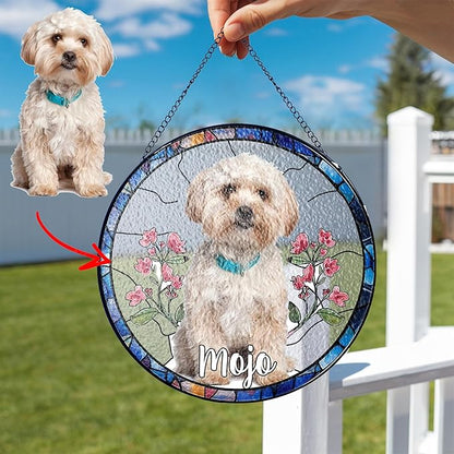 Personalized Dog Photo Stained Glass Suncatcher, Pet Memorial Gifts for Dogs Memorial Gifts for Loss of Dog, Pet Loss SunCatcher Dog Sympathy Gift Pets Lover, Memorial Pets Lover Gift Window Hanging