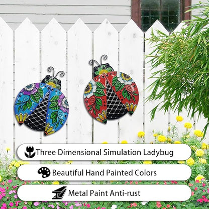 John's Studio 2Pcs Metal Ladybug Wall Decor Outdoor Garden Hanging Art Sculptures Home Ocean Theme Decorations for Kitchen Bathroom and Pool