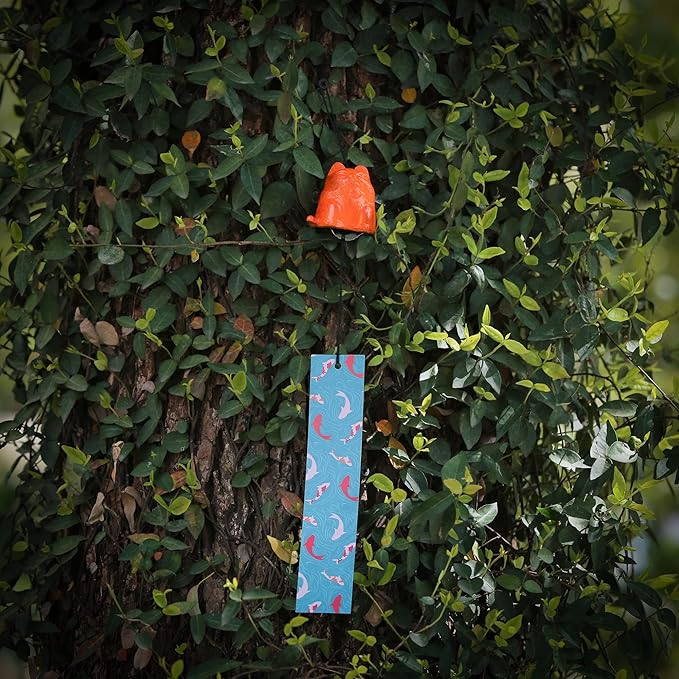 Japanese Wind Chime Cast-Iron Outdoor Ornament for Garden, Patio & Balcony, Hanging Metal Wind-Bell Decoration Gift, Blessing Pendant Windchimes & PVC Wind-Catcher, Fortune Cat - Gold