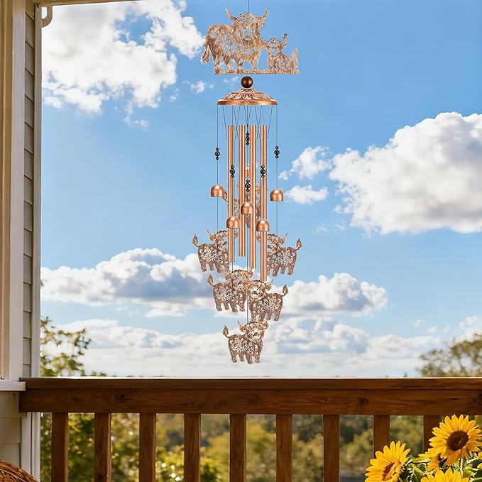 Highland Cow Gifts Windchimes - Metal Animal Wind Chimes for Cows Lover Outside Garden Yard Patio Decor Waterproof Home Indoor Hanging Decoration Christmas Birthday Gift for Mom Grandma Women
