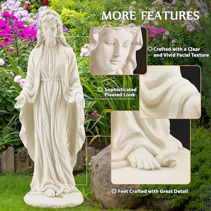 Virgin Mary Statue Outdoor, 29.4" H Garden Statue, Blessed Mother Mary Statues Catholic, Durable Weather Large Statue of Our Lady Mary for Patio Yard Home Decor