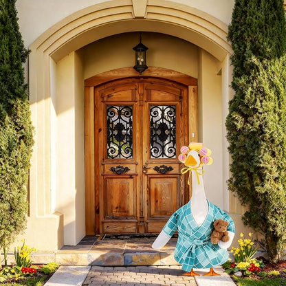 Shyyween Lady Porch Goose Outfit for 23'' Cement Plastic Lawn Goose Statue Clothes Bathrobe Bear Curlers for Outdoor Garden Yard Patio Decoration