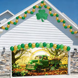 St Patricks Day Garage Door Banner 157.5x70.9in Large Garage Door Cover Outdoor Decorations Green Truck Shamrock Holiday Backdrop with 8 Grommets & 393.7in Rope