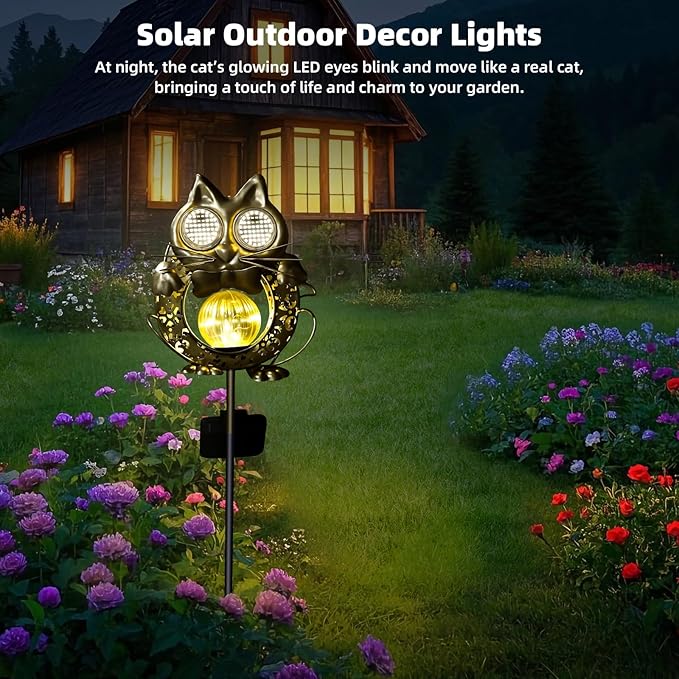 SRNPMIU Solar Lights Outdoor Decor, Solar Cat Yard Decorations Outdoor, Garden Decorative, IP65 Waterproof, Gifts for Women Mom, for Yard Patio Lawn Pathway Landscape