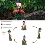 Garden Flamingo Outdoor Statue with Solar Lantern Unique Double Head Flamingo Gifts for Women,Mom,Lover Outdoor Figurine for Yard, Patio, Balcony