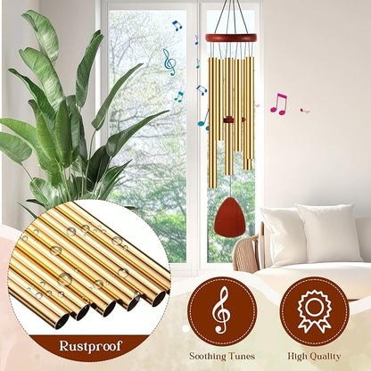 Leinuosen Wind Chimes for Outside Wind Chimes Outdoors Deep Tones 28" with 6 Aluminum Tubes Memorial Sympathy Windchime for Valentine Tree Decor Garden Courtyard Mom Loved One Gifts(Classic,Gold)