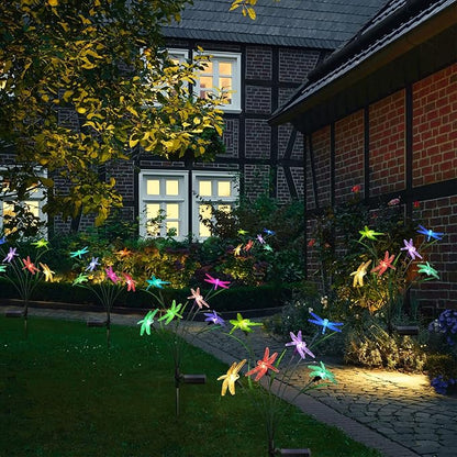 2PCS Outdoor Solar Lights, Waterproof Solar Lights Outdoor Pathway, Solar-Powered Garden Swing Dragonfly Decorative Lights for Yard Balcony Flower Bed, Gardening Plant Lovers