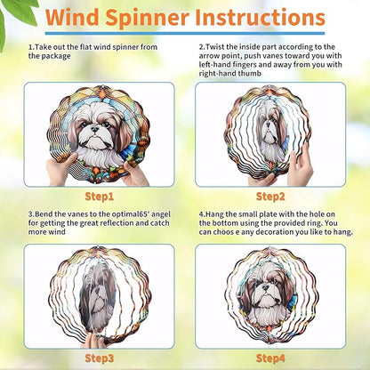 Shih Tzu Wind Spinners Outdoor - 3D Cute Dog for Women Men, Wind Spinner for Yard Patio Ornament Garden Decor, 12 Inch Hanging Kinetic Metal Wind Spinners Sculpture