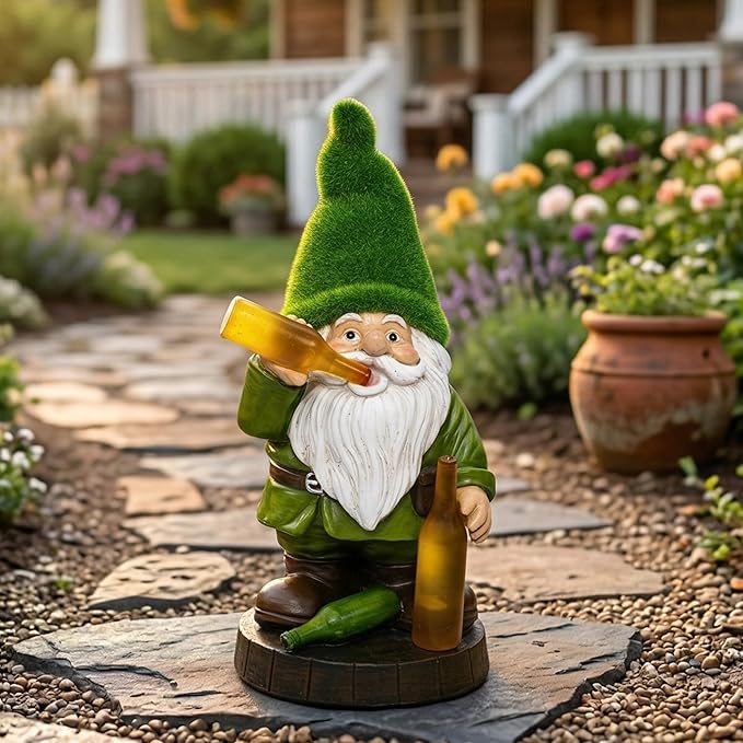 Topadorn Solar Gnome Garden Decor, Garden Gnome Sculptures with Solar LED Lights, 12'' Resin Outdoor Figurine for Yard Patio Decor Lawn Ornaments Porch Gifts