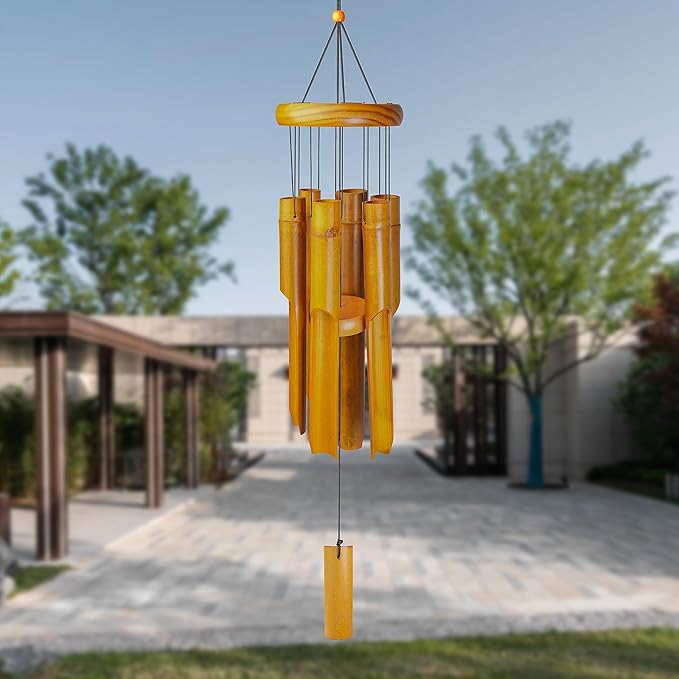 Bamboo Wind Chimes Outdoor, Wooden Wind Chimes for Outside with Melody Deep Tone, Classic Zen Garden Windchime for Relaxation, Grace.Home Décor for Patio, Garden or Indoor