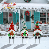 WONDER GARDEN 3 PCS Christmas Gnomes Yard Signs Christmas Decorations Outdoor, Metal Xmas Yard Stakes Gnomes Lawn Decor, Xmas Garden Stakes with Led Lights for Patio Pathway Outside Decorations