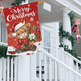 Heyfibro Merry Christmas Highland Cow Garden Flag 28x40 Inch Double Sided Burlap, Winter Snowflake Yard Flags for Holiday Xmas Seasonal Outdoor Decoration(ONLY FLAG)