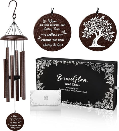 32" Memorial Wind Chimes Outdoor Deep Tone, C Major Tuned Aluminum Wind Chime with Gift Box & Message Envelope, Sympathy Wind Chime for Garden Patio Hanging Decor, Tree Pattern, Bronze