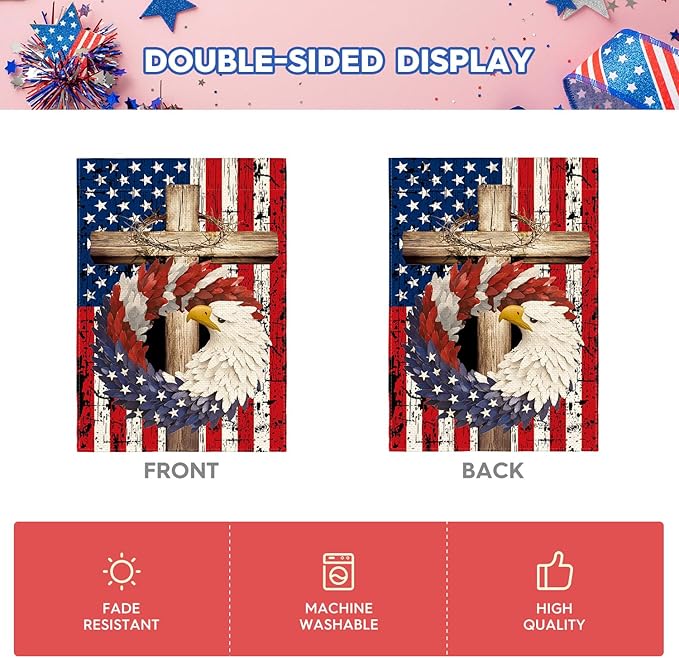 AVOIN colorlife Patriotic Stars and Stripes Eagle Wreath House Flag 28x40 Inch Double Sided Outside, USA 4th of July Memorial Day Independence Day Watercolor Yard Outdoor Decoration