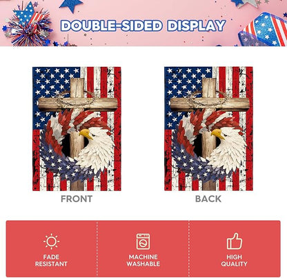 AVOIN colorlife Patriotic Stars and Stripes Eagle Wreath House Flag 28x40 Inch Double Sided Outside, USA 4th of July Memorial Day Independence Day Watercolor Yard Outdoor Decoration