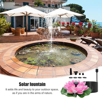 Solar Water Fountain - Garden Decor Solar Bird Fountain,Led Powered Ponds, Led Pond Pump Bird Bath, Lily Outdoor Ponds with 8 Nozzles, Water Pump for Outside Pond and Backyard