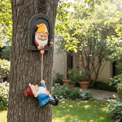 Elenon Climbing Gnomes Tree Faces Decor, Adorable Gnome Tree Hugger Fairy Garden Statue, Funny Peeker Sculpture Outdoor Yard Patio Art (2pcs)