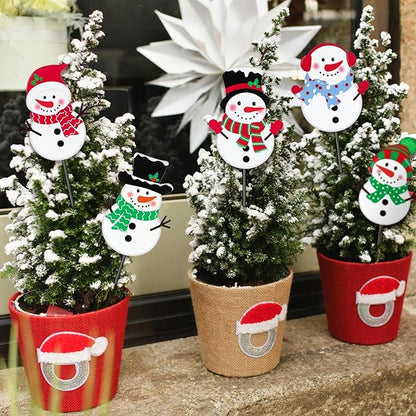 Roowest 5 Pack 12'' H Metal Winter Yard Stakes Outdoor Decorations Snowman Garden Signs Christmas Potted Plant Stakes for Holiday Winter Home Lawn Garden Porch Walkway Party Decor