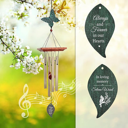 ASTARIN Cardinal Memorial Wind Chimes, Personalized 26" Small Metal Symphthy Wind Chime, Bereavement Gift for Loss of Loved One Father Mother, Dragonflie Damselflie Decor for Outside Patio Garden